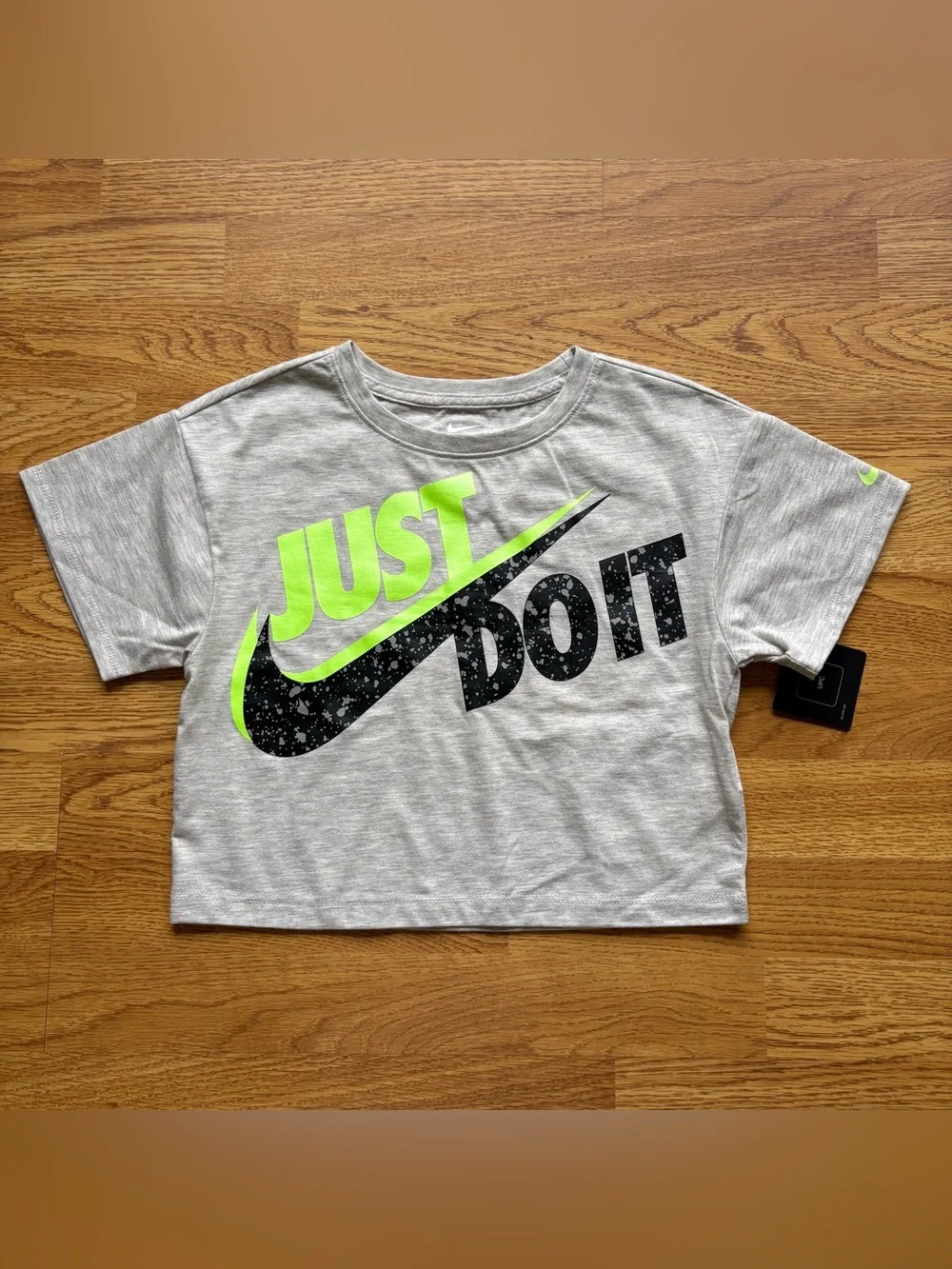 Nike Girls Grey Crop Tee Neon Green 'Just Do It’ Bike Shorts Play Set Sz 5 NEW